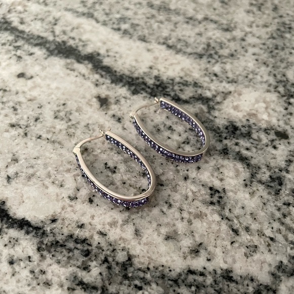 Purple Crystal Hoop Earrings - Picture 2 of 7